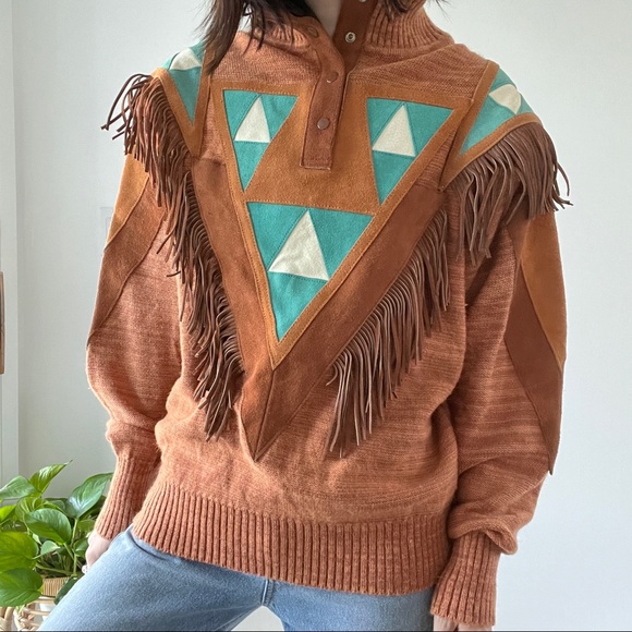 ❤️ Gorgeous Vintage Suede + Leather Sweater - Picture 3 of 5